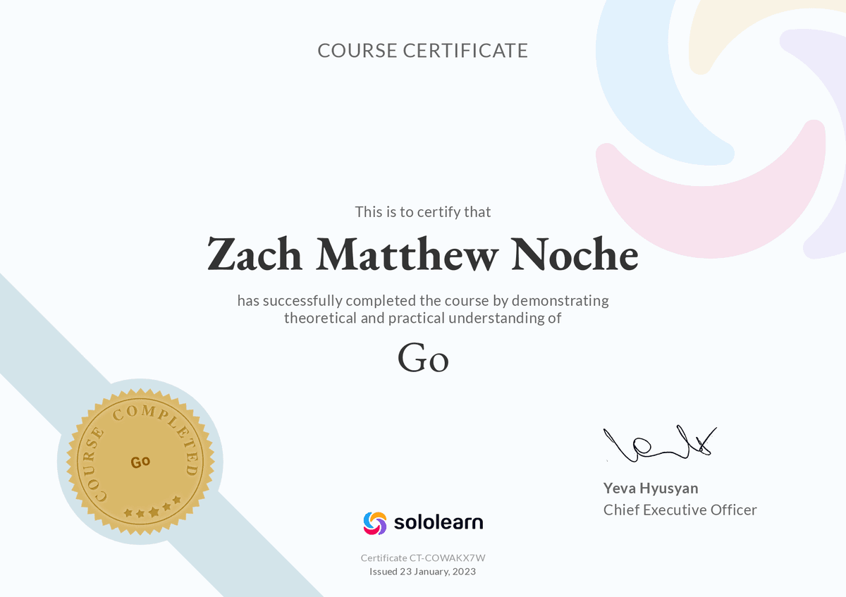 SoloLearn: GO Certificate