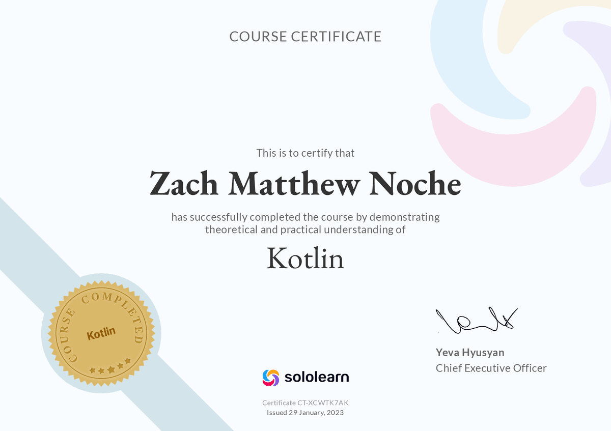 SoloLearn: Kotlin Certificate